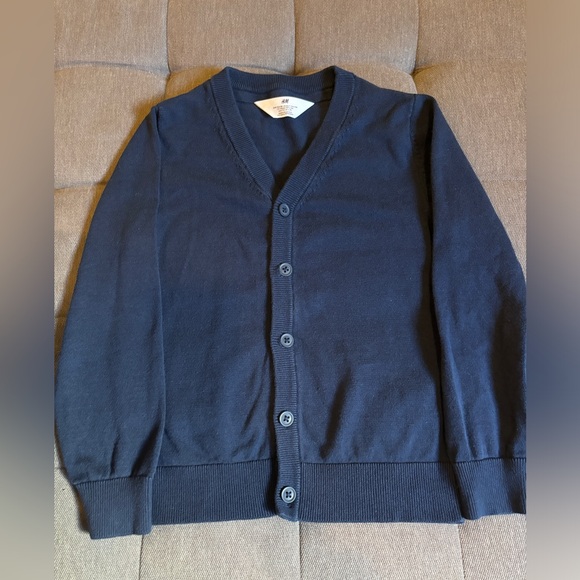 H&M Fine-knit Cotton Cardigan, Navy Blue, Size 6-8Y - Picture 1 of 3